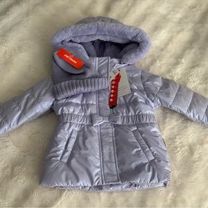 Joe Fresh Metallic Purple Puffer Jacket with Bow detail (&matching hat)